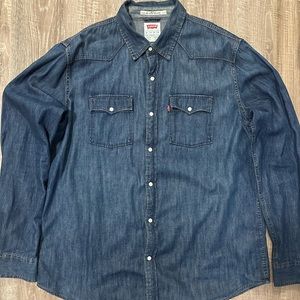 Levi Strauss Signature Denim Pearl Snap Mens 2XL Long Sleeve